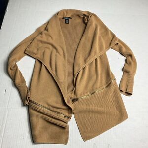 Kenneth  Cole New York Womens Open Front Cardigan Beige Zip Waist Sweater XS